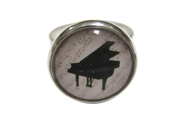 Black Toned Musical Piano Design Adjustable Size Fashion Ring