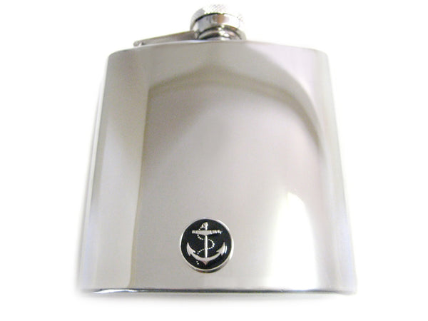 6 Oz. Stainless Steel Flask with Black Anchor Pendant
