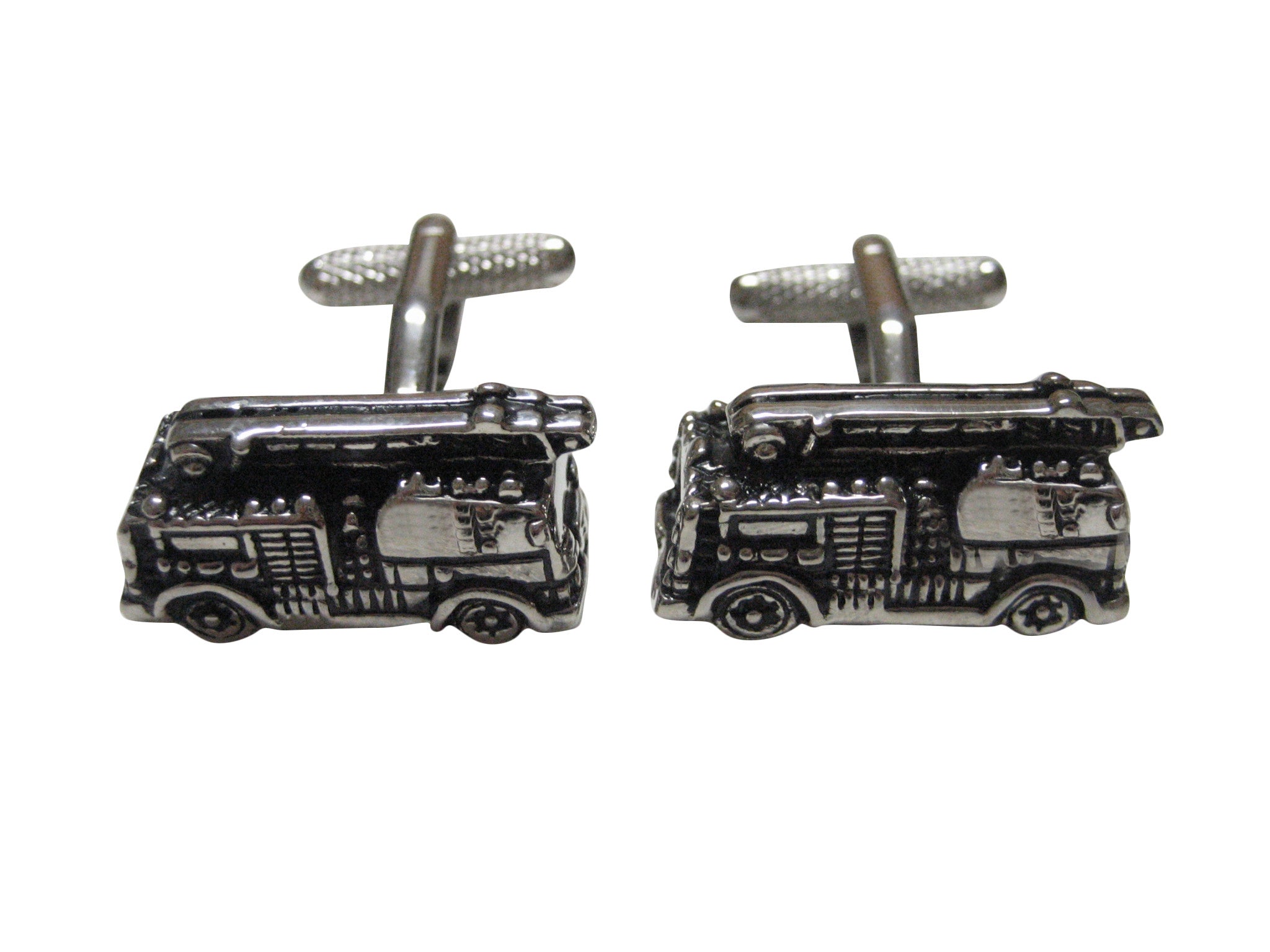 Black and Silver Toned Fire Truck Cufflinks