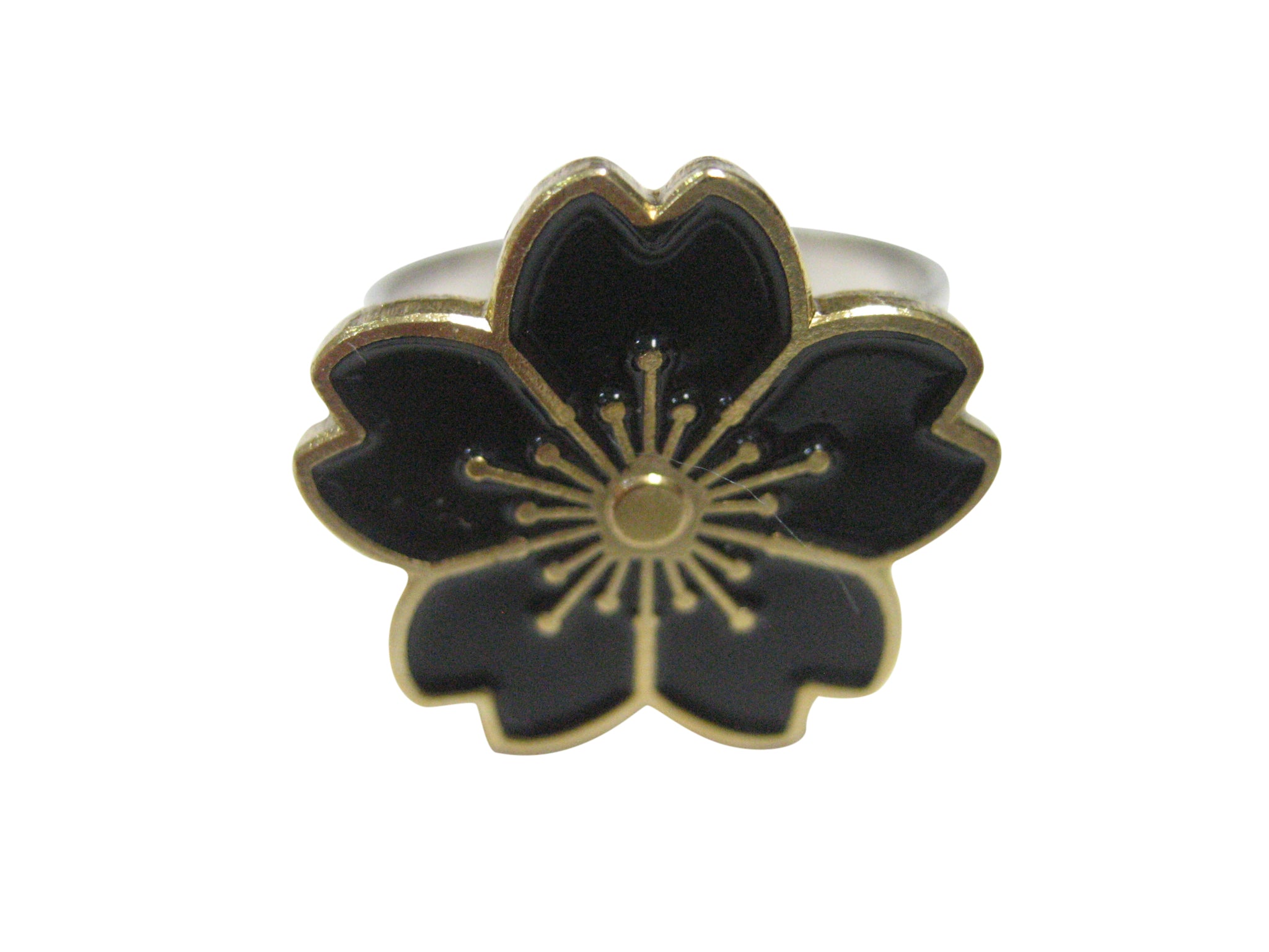 Black Cherry Blossom Flower Adjustable Size Fashion Ring