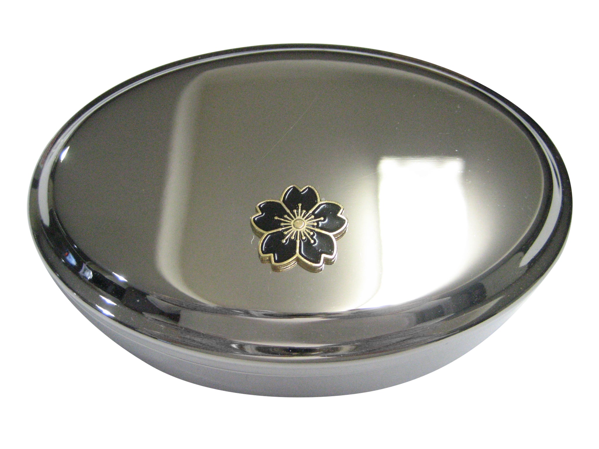 Black Cherry Blossom Flower Oval Trinket Jewelry Box