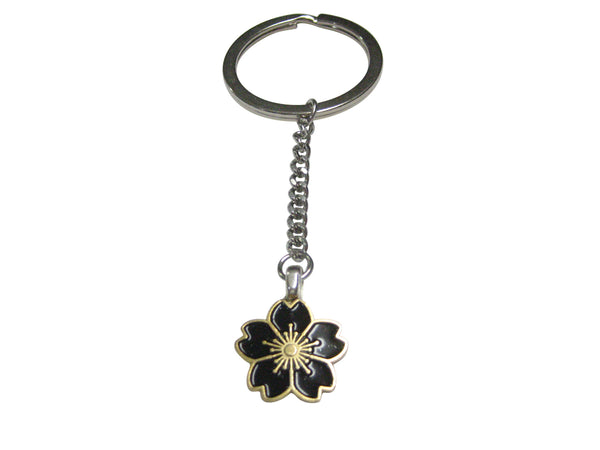 Black Cherry Blossom Flower Pendant Keychain