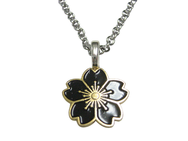 Black Cherry Blossom Flower Pendant Necklace