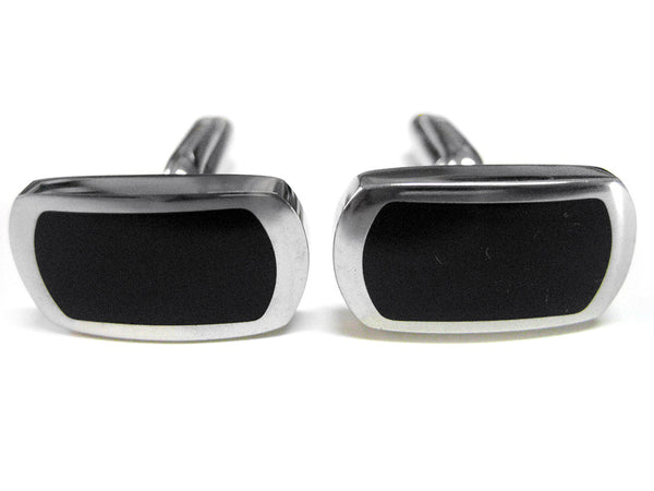 Black Classic Cufflinks with Thick Silver Trim