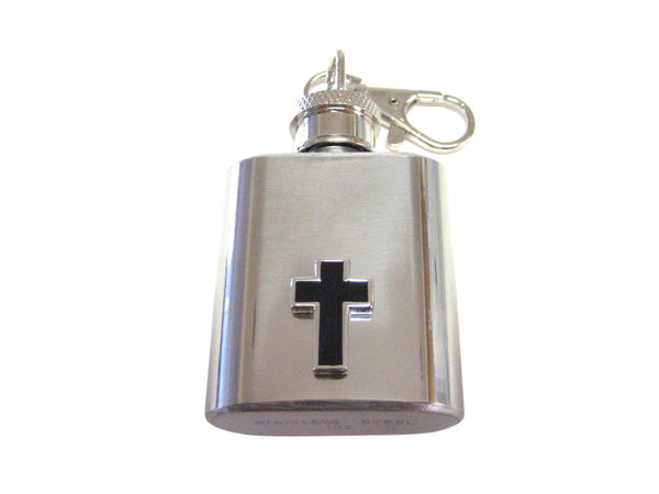 1 Oz. Stainless Steel Key Chain Flask with Black Cross Pendant