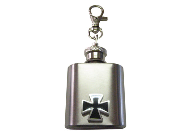 1 Oz. Stainless Steel Key Chain Flask with Black Cross Pendant
