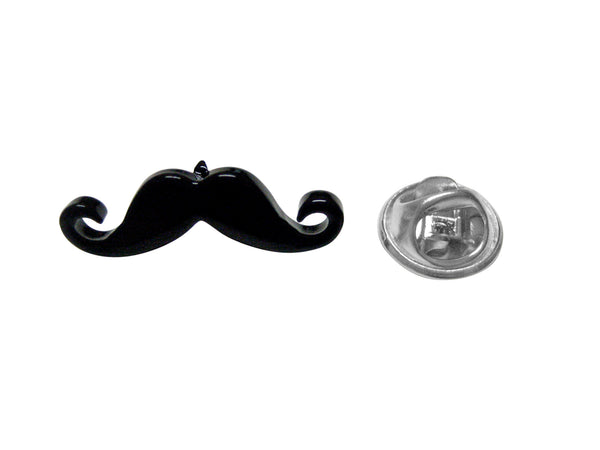 Hipster Black Curly Mustache Outline Lapel Pin