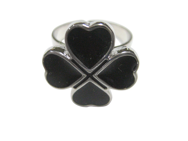 Black Four Leaf Clover Adjustable Size Fashion Ring