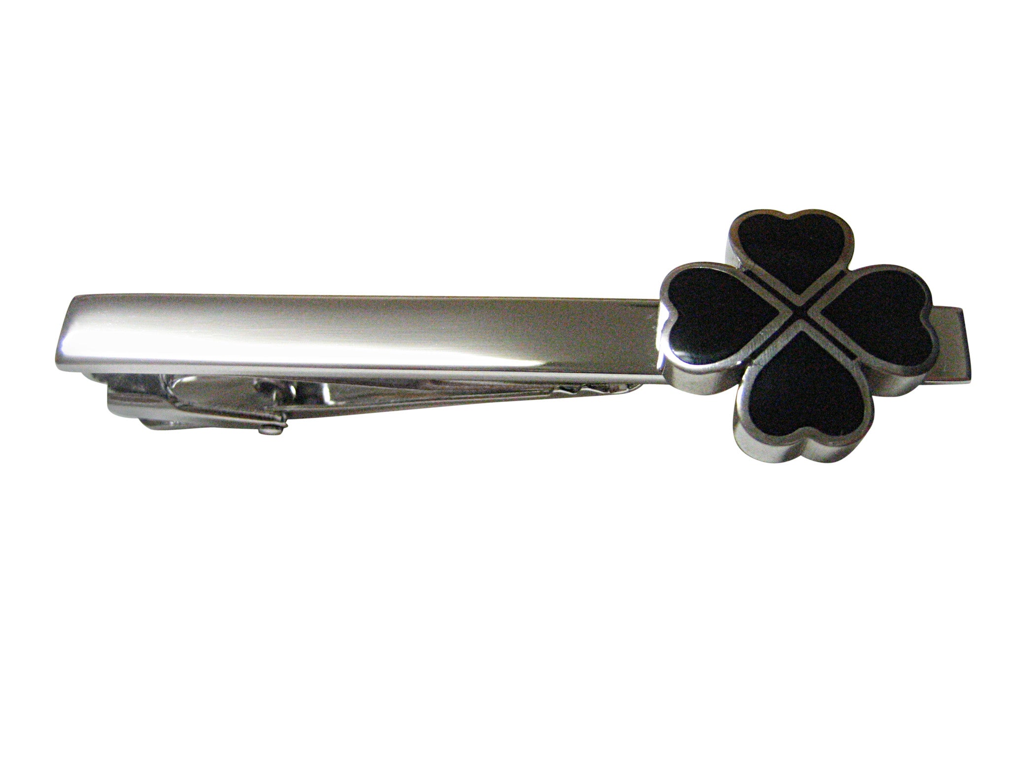Black Lucky Four Leaf Clover Square Tie Clip