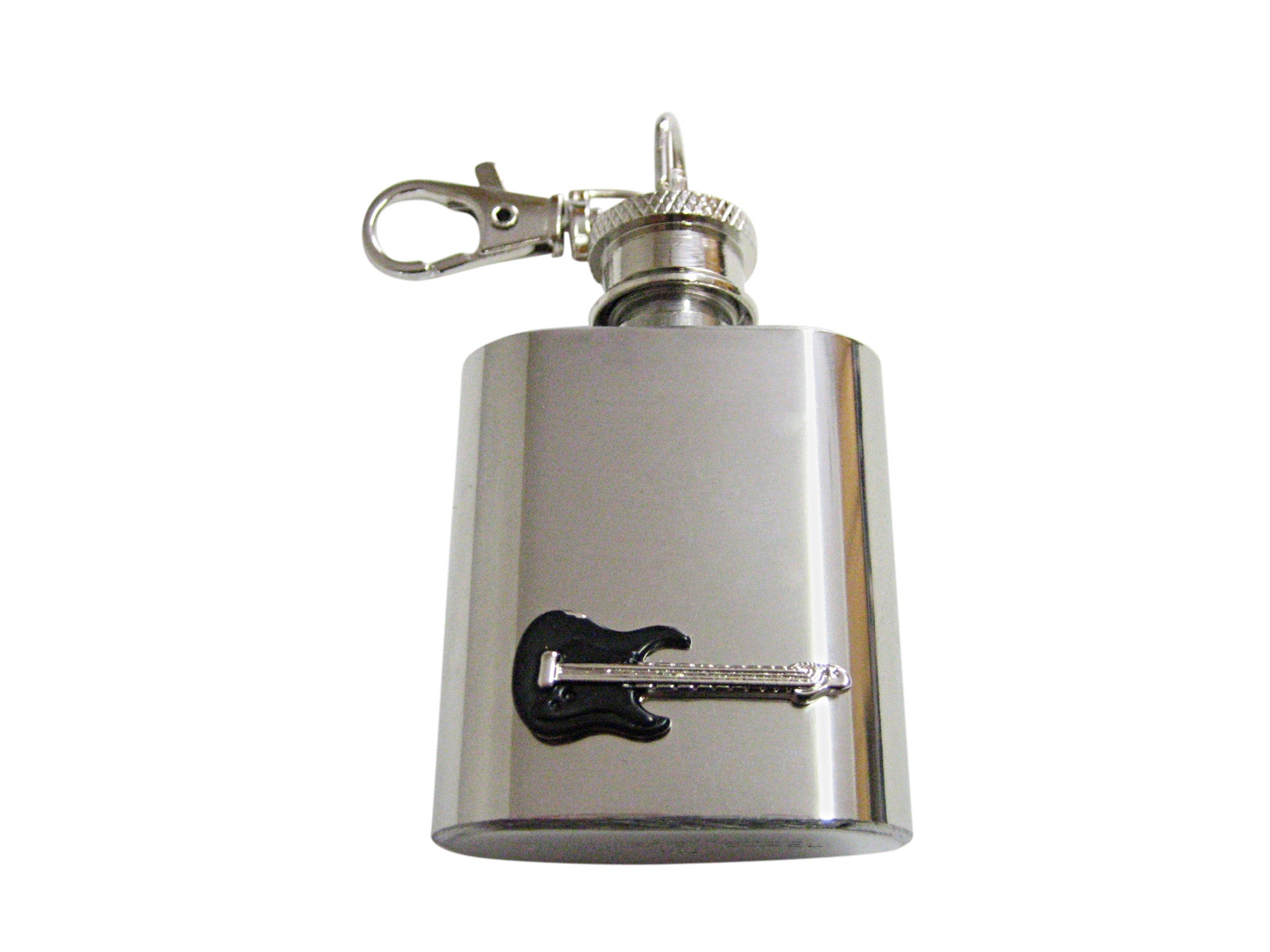 Black Guitar 1 Oz. Stainless Steel Key Chain Flask