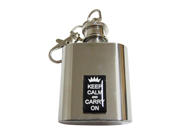 Black Keep Calm and Carry On 1 Oz. Stainless Steel Key Chain Flask