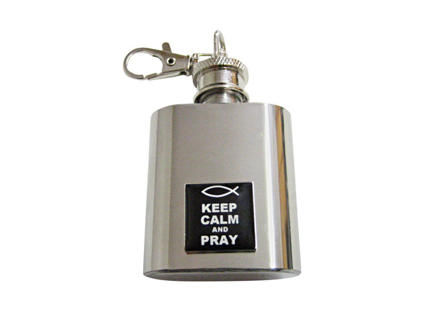 Black Keep Calm and Pray 1 Oz. Stainless Steel Key Chain Flask