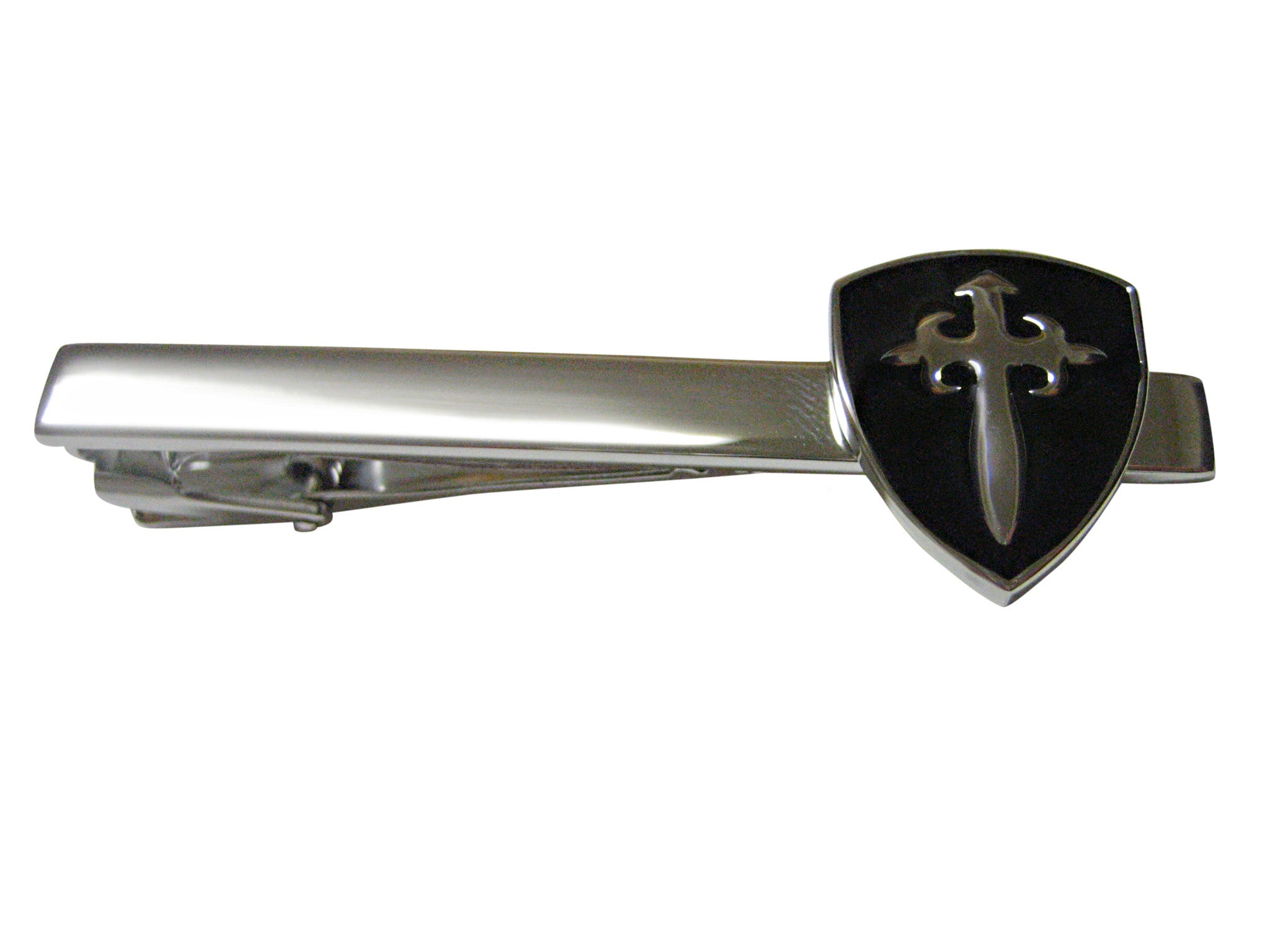 Black Medieval Cross Shield Square Tie Clip