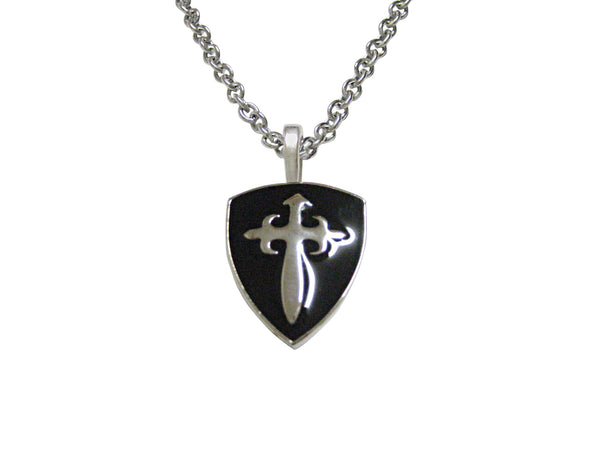 Black Medieval Shield Pendant Necklace