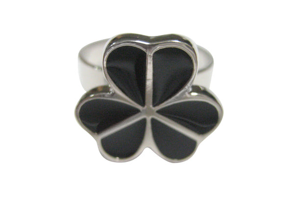 Black Shamrock Clover Adjustable Size Fashion Ring