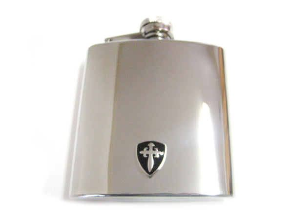 6 Oz. Stainless Steel Flask with Black Medieval Shield Pendant