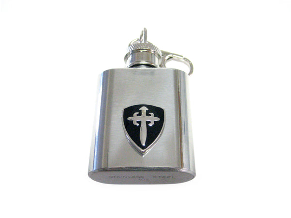 1 Oz. Stainless Steel Key Chain Flask with Black Medieval Shield Pendant