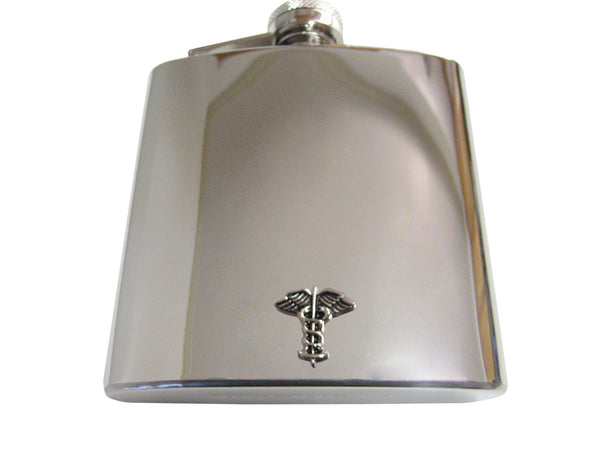 6 Oz. Stainless Steel Flask with Caduceus Medical Symbol Pendant