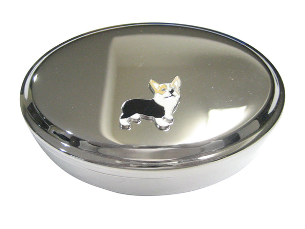 Black and Beige Toned Corgi Dog Oval Trinket Jewelry Box