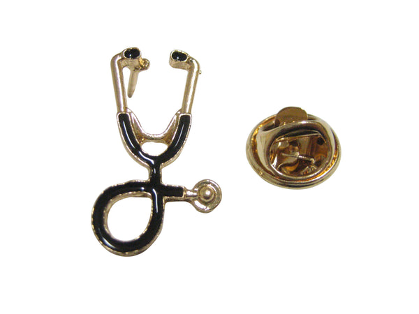 Black and Gold Toned Medical Stethoscope Lapel Pin