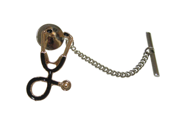 Black and Gold Toned Medical Stethoscope Tie Tack
