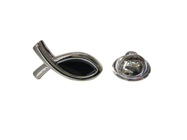 Black and Silver Religious Fish Lapel Pin and Tie Tack