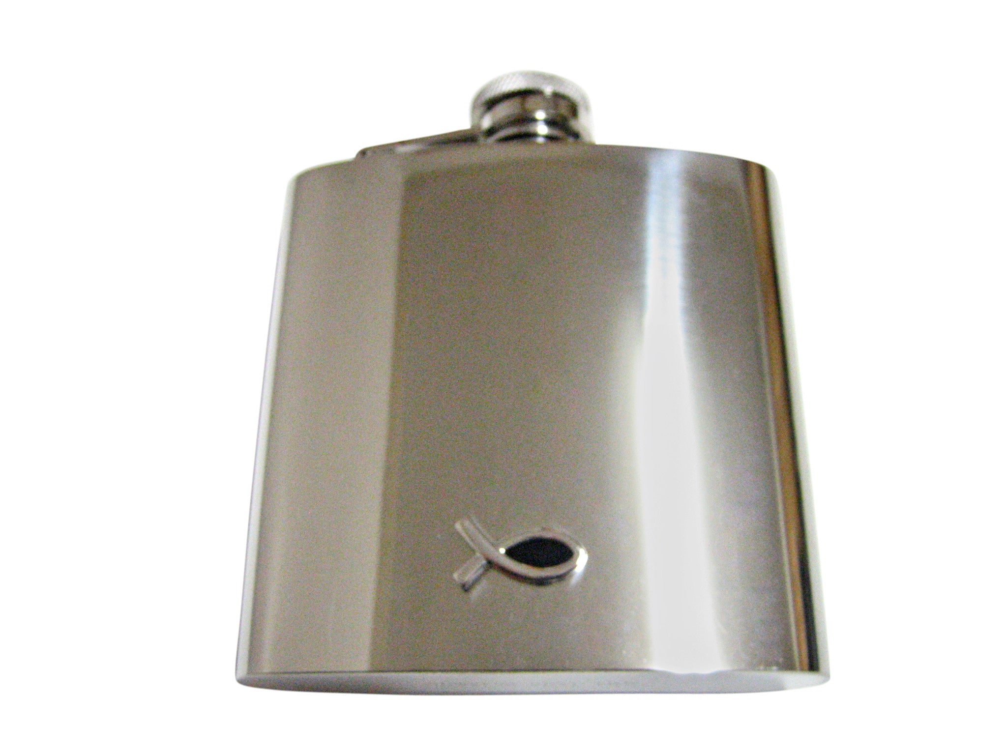 Black and Silver Religious Ichthys 6 Oz. Stainless Steel Flask