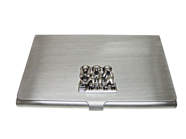 Black and Silver Toned 3 Wise Monkeys Business Card Holder