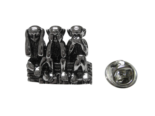 Black and Silver Toned 3 Wise Monkeys Lapel Pin