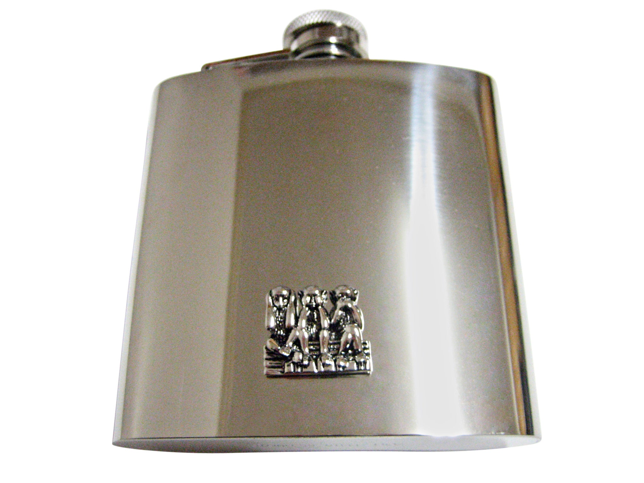 Black and Silver Toned 3 Wise Monkeys 6 Oz. Stainless Steel Flask