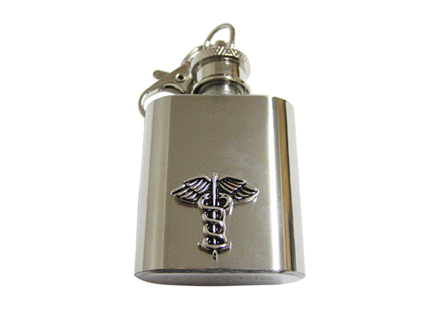 Black and Silver Toned Caduceus Medical Symbol Keychain Flask