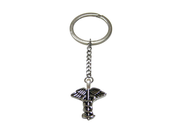 Black and Silver Toned Caduceus Medical Symbol Pendant Keychain