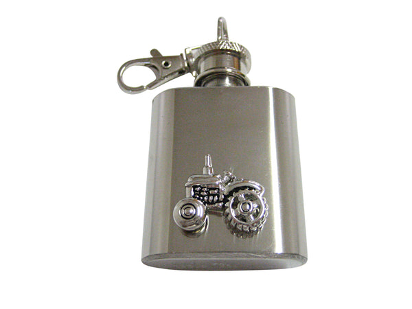 Black and Silver Toned Detailed Farming Tractor 1 Oz. Stainless Steel Key Chain Flask