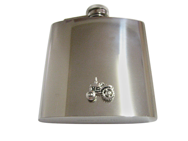Black and Silver Toned Detailed Farming Tractor 6 Oz. Stainless Steel Flask
