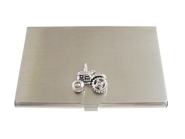 Black and Silver Toned Detailed Farming Tractor Business Card Holder