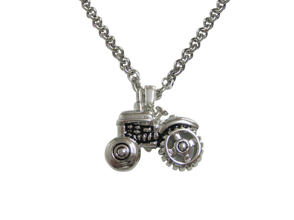 Black and Silver Toned Detailed Farming Tractor Necklace