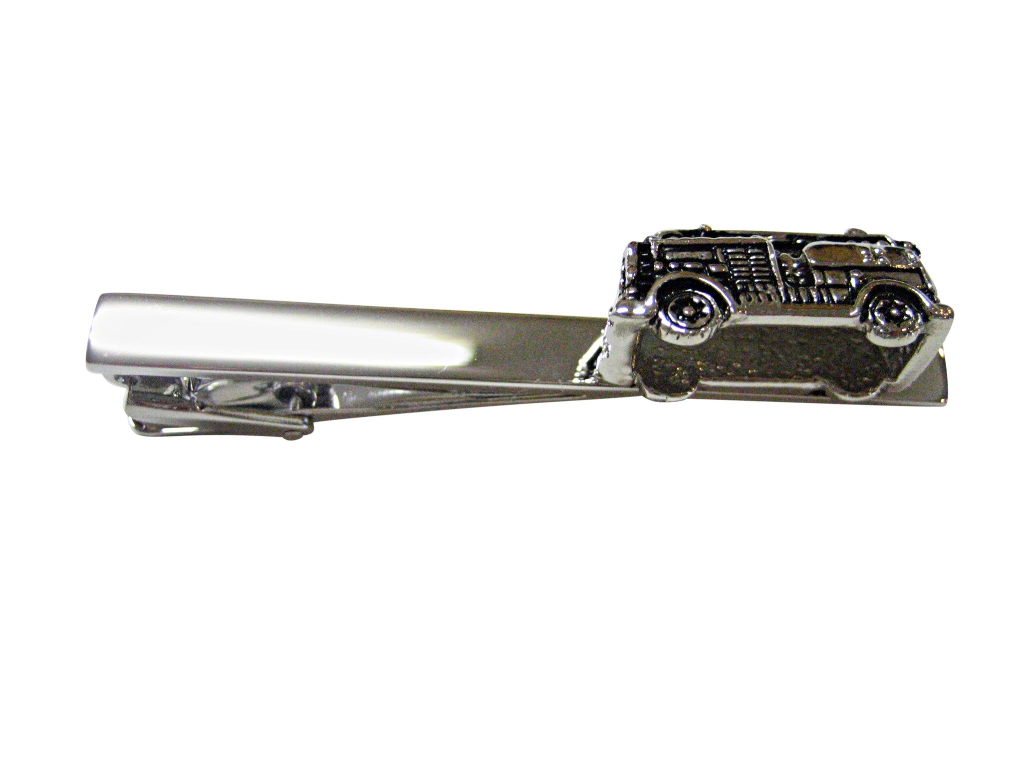 Black and Silver Toned Fire Truck Square Tie Clip