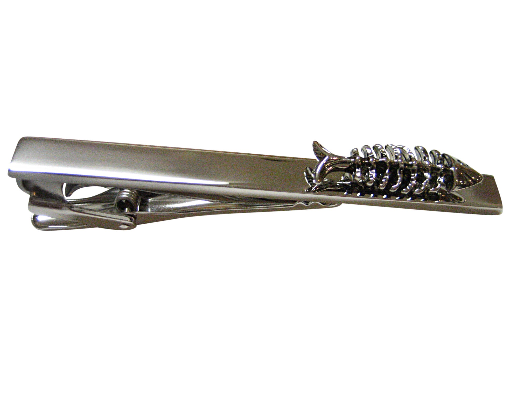 Black and Silver Toned Fish Bone Square Tie Clip