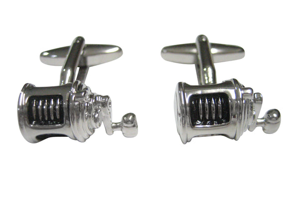 Black and Silver Toned Fishing Reel Cufflinks