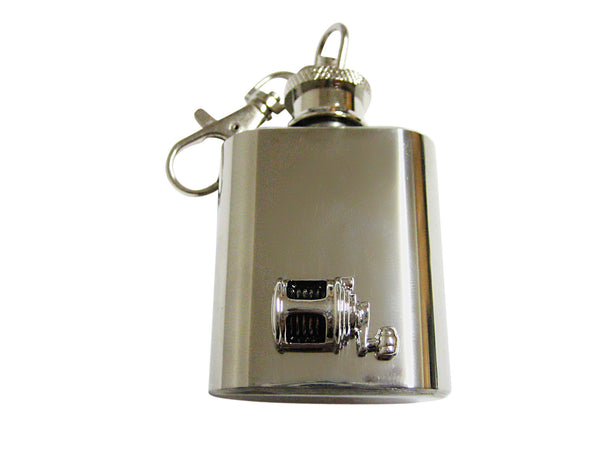Black and Silver Toned Fishing Reel Keychain Flask