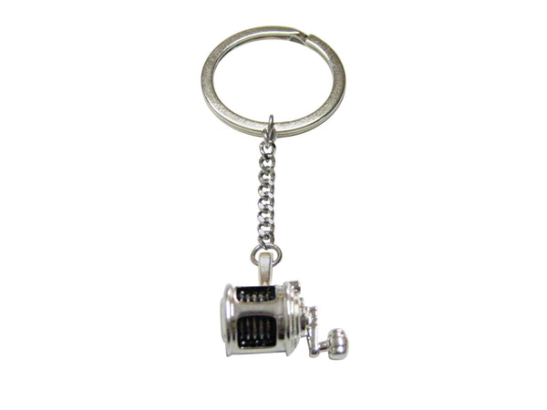 Black and Silver Toned Fishing Reel Keychain
