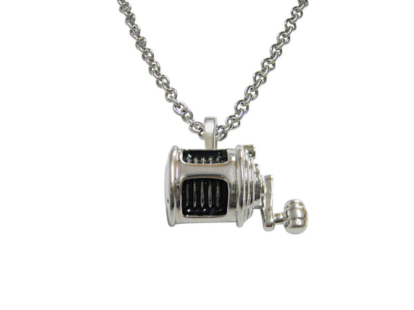 Black and Silver Toned Fishing Reel Necklace