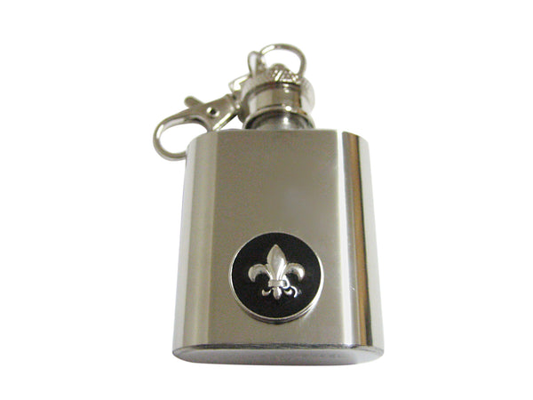 Black and Silver Toned Fleur de Lys 1 Oz. Stainless Steel Key Chain Flask