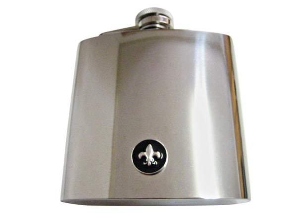 Black and Silver Toned Fleur de Lys 6 Oz. Stainless Steel Flask