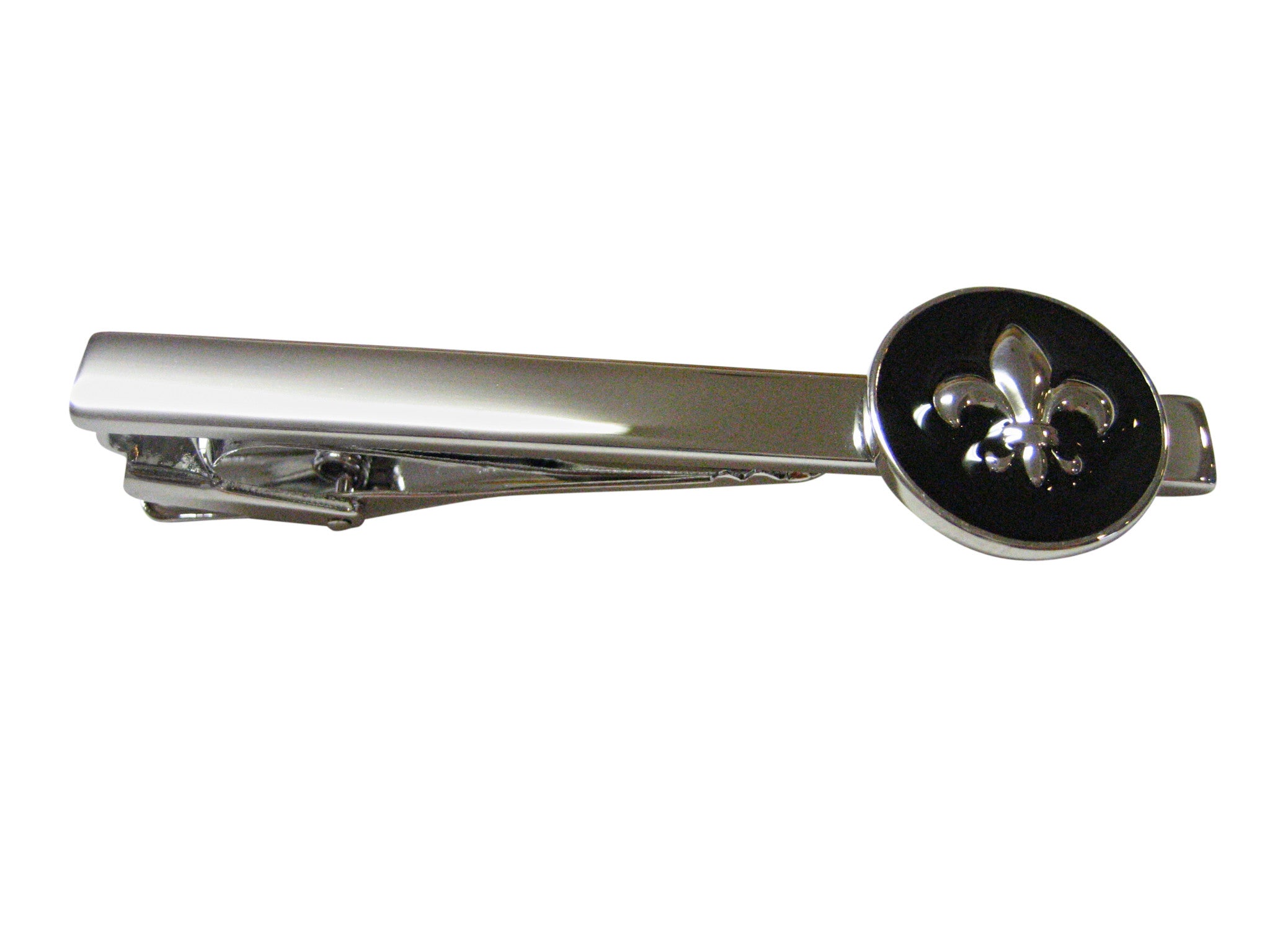 Black and Silver Toned Fleur De Lys Square Tie Clip