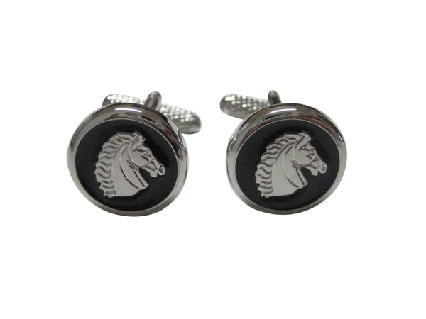 Black and Silver Toned Horse Head Cufflinks