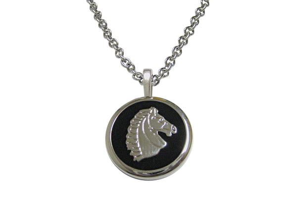 Black and Silver Toned Horse Head Pendant Necklace