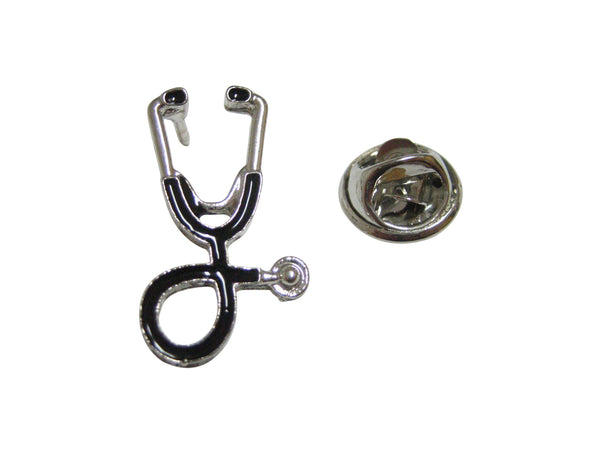 Black and Silver Toned Medical Stethoscope Lapel Pin