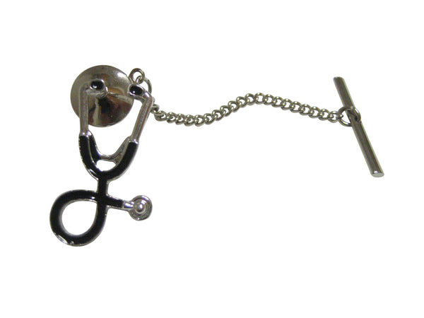 Black and Silver Toned Medical Stethoscope Tie Tack