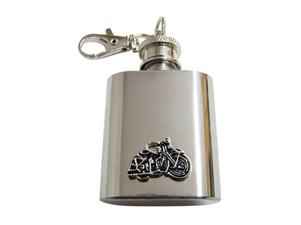Black and Silver Toned Motorcycle 1 Oz. Stainless Steel Key Chain Flask